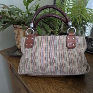 Fossil Leather Multicolor Woven Fabric Zip Handbag Purse